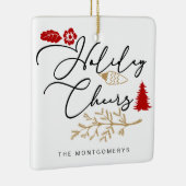 Festive Holiday Cheers Red Holly Kerstmis Keramisch Ornament (Rechts)