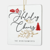 Festive Holiday Cheers Red Holly Kerstmis Keramisch Ornament (Links)