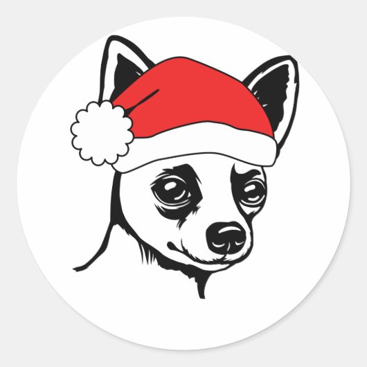 Festive Holiday Chihuahua Santa Hat Ronde Sticker (Voorkant)