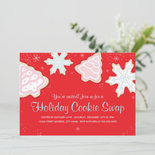 Festive Holiday Cookie Swap Party Uitnodiging (Staand voorkant)