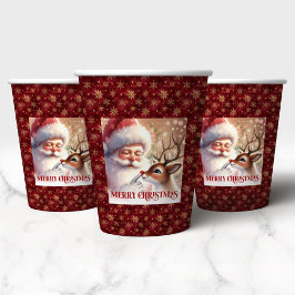 Festive Holiday Cups with Santa Claus and Rudolph Papieren Bekers