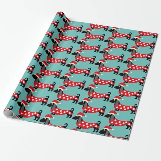 Festive Holiday Dachshunds Cadeaupapier (Uitgerold)