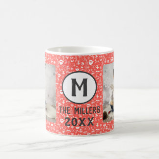Festive Holiday Family Monogram Rood 2 Foto Jaar Koffiemok