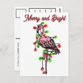 Festive holiday Flamingo red green Xmas lights Briefkaart (Voorkant / Achterkant)