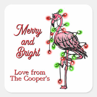 Festive holiday Flamingo  red green Xmas lights Vierkante Sticker