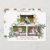 Festive Holiday Floral Drie Foto Briefkaart (Voorkant / Achterkant)