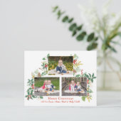 Festive Holiday Floral Drie Foto Briefkaart (Staand voorkant)