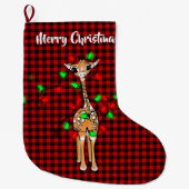 Festive Holiday Giraffe buffalo plaid Grote Kerstsok (Voorkant)