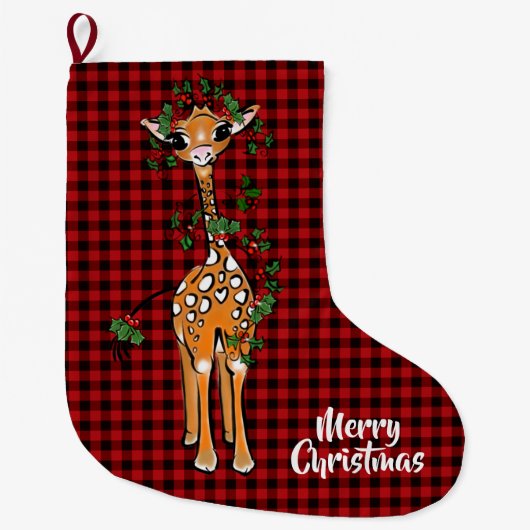Festive Holiday Giraffe, garland, buffelvlecht Grote Kerstsok (Voorkant)