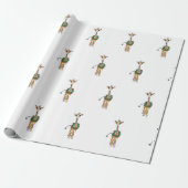 Festive Holiday Giraffe - groen-rood Holly-spier Cadeaupapier (Uitgerold)