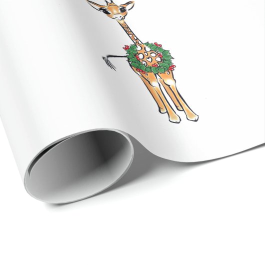 Festive Holiday Giraffe - groen-rood Holly-spier Cadeaupapier (Rol Hoek)