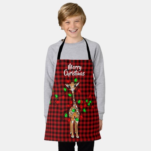 Festive Holiday Giraffe, lichtkraag, rode vlecht Schort (Gedragen)