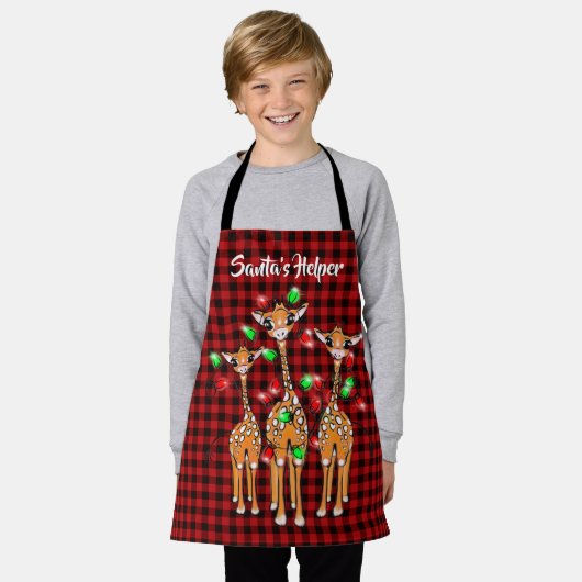 Festive Holiday Giraffe, lichtkraag, rode vlecht Schort (Gedragen)