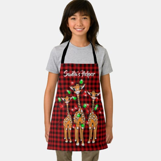 Festive Holiday Giraffe, lichtkraag, rode vlecht Schort (Insitu)