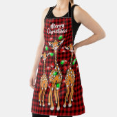 Festive Holiday Giraffe, lichtkraag, rode vlecht Schort (Insitu)