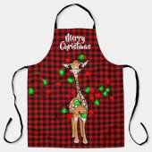 Festive Holiday Giraffe, lichtkraag, rode vlecht Schort (Voorkant)