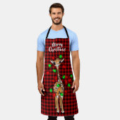 Festive Holiday Giraffe, lichtkraag, rode vlecht Schort (Gedragen)