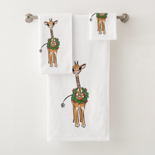 Festive Holiday Giraffe met Holly Wreator Bad Handdoek (Insitu)
