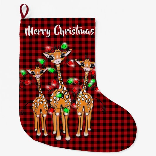 Festive Holiday Giraffe | Vrolijk kerstfeest Grote Kerstsok (Voorkant)