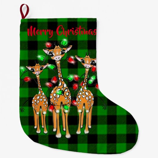 Festive Holiday Giraffe | Vrolijk kerstfeest Grote Kerstsok (Voorkant)
