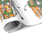 Festive Holiday Giraffe, Zebra, tijger Cadeaupapier (Rol Hoek)