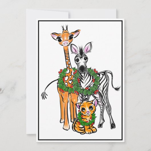 Festive Holiday Giraffe, Zebra, tijger Feestdagenkaart (Voorkant)