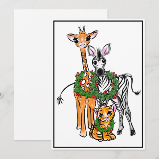 Festive Holiday Giraffe, Zebra, tijger Feestdagenkaart (Voorkant / Achterkant)