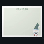 Festive Holiday Gnome Cartoon Groen Gepersonalisee Notitieblok<br><div class="desc">Dit schattige notitieblok heeft een griezelige afbeelding in blauw en groen. Pas het aan met jouw naam. Geweldig cadeauidee.</div>