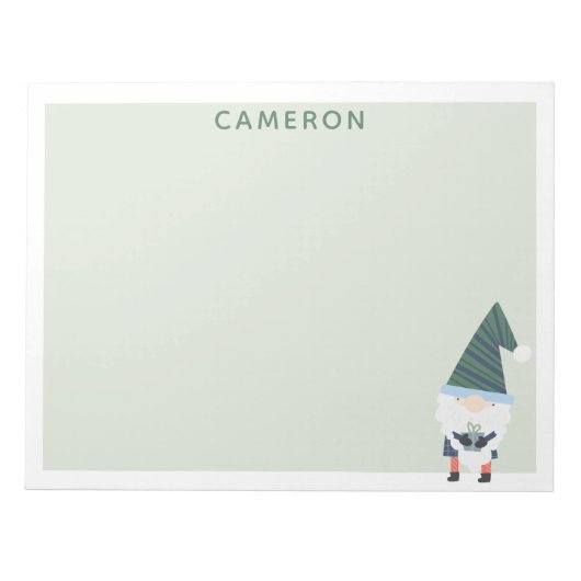 Festive Holiday Gnome Cartoon Groen Gepersonalisee Notitieblok (Voorkant)