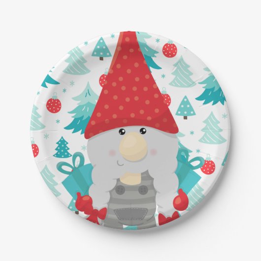 Festive Holiday Gnome met cadeaus Papieren Bordje (Voorkant)