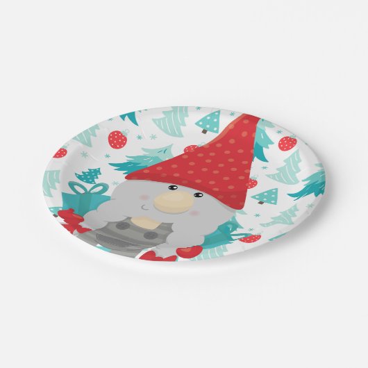 Festive Holiday Gnome met cadeaus Papieren Bordje (Gekanteld)