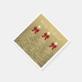 Festive Holiday Gold Christmas Trees w/ Red Bows Servet (Hoek)