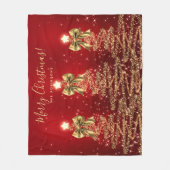 Festive Holiday Gold Red Christmas Trees w/ Bows Fleece Deken (Voorkant)