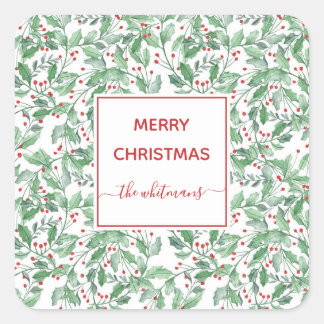 Festive Holiday Greenery Persoonlijke Kerstmis Vierkante Sticker