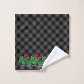 Festive Holiday Grey Pset met Holly Sprigs Bad Handdoek (Wasdoekje)