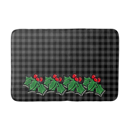 Festive Holiday Grey Pset met Holly Sprigs Badmat (Voorkant)