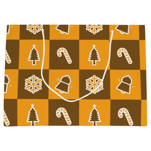 Festive Holiday Grid Pattern Groot Cadeauzakje (Voorkant)