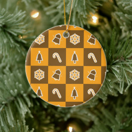 Festive Holiday Grid Pattern Keramisch Ornament