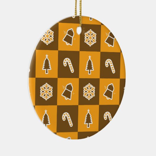 Festive Holiday Grid Pattern Keramisch Ornament (Rechts)