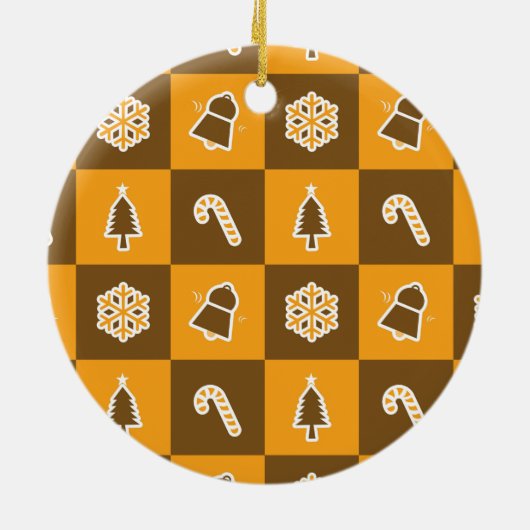 Festive Holiday Grid Pattern Keramisch Ornament (Achterkant)