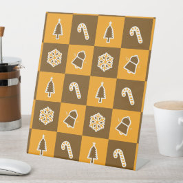 Festive Holiday Grid Pattern Reclamebord Met Voetstuk