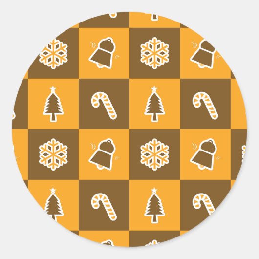 Festive Holiday Grid Pattern Ronde Sticker (Voorkant)