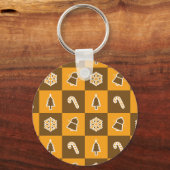 Festive Holiday Grid Pattern Sleutelhanger (Achterkant)