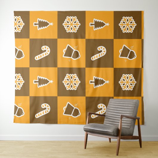 Festive Holiday Grid Pattern Wandkleed (In Situ (horizontaal))