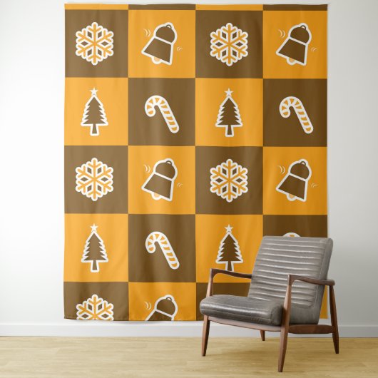 Festive Holiday Grid Pattern Wandkleed (In situ)