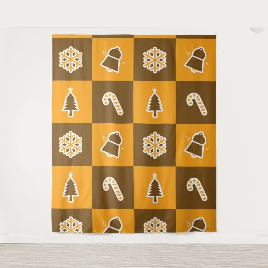 Festive Holiday Grid Pattern Wandkleed (Voorkant)