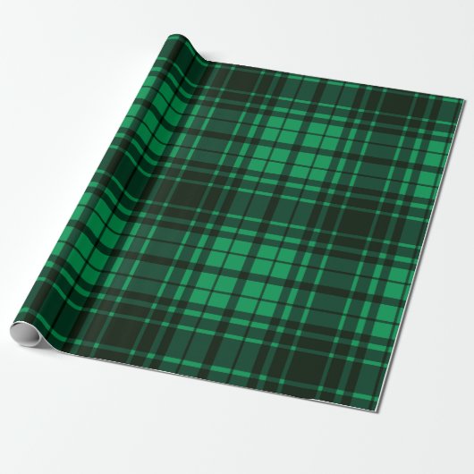 Festive Holiday Groen en Zwart Tartan Cadeaupapier (Uitgerold)