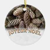 Festive Holiday Joyeux Noel Pine Cone Keramisch Ornament (Voorkant)