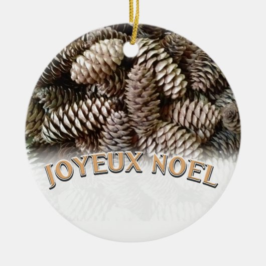 Festive Holiday Joyeux Noel Pine Cone Keramisch Ornament (Voorkant)