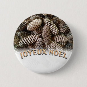 Festive Holiday Joyeux Noel Pine Cone Ronde Button 5,7 Cm